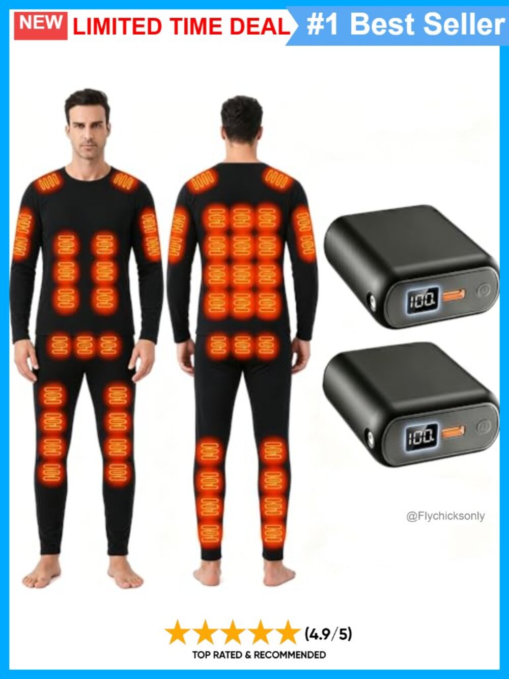 Heated Thermal Underwear Set 52 Zones 2 Batteries 8-12H Heat